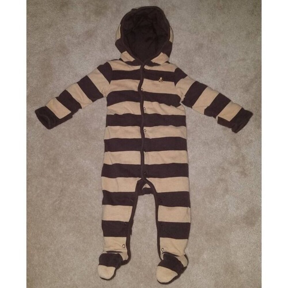 GAP Striped Baby Bunting Hooded Footie in Brown and Cream Stripe